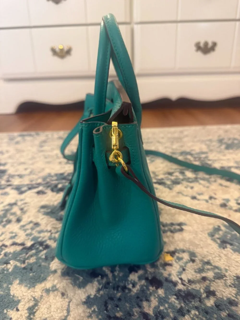 Ainifeel Turquoise Leather Tote Bag